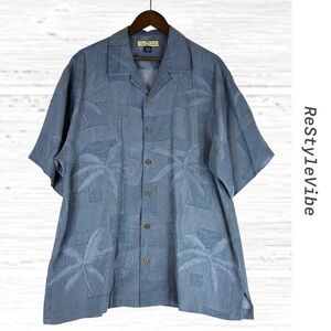 TOMMY BAHAMA Men’s Size L Shirt 100% Silk Palm Trees Hawaiian Style Button Down